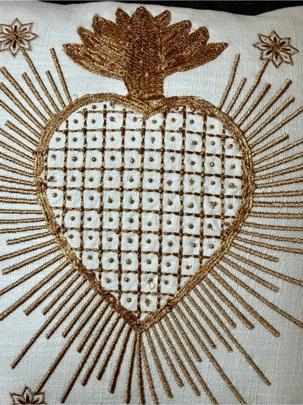 Pottery Barn Gold Heart Filled Pillow